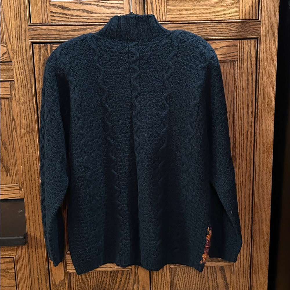 Vintage Evan Picone Hand Knit Wool Mohair Cable Sweater Teal Aztec Women's Large - Picture 7 of 8